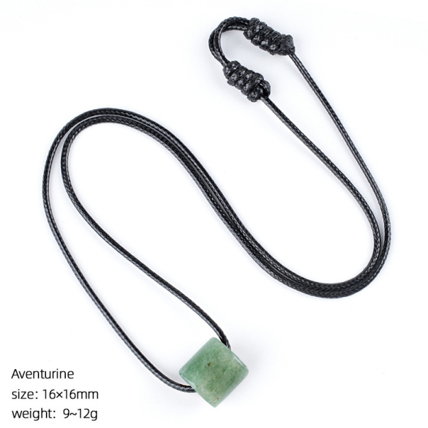 Natural Stone Cylinder Pendant Necklace Adjustable Braided Rope Large Hole Minimalist Vintage Style Everyday Fashion Accessory