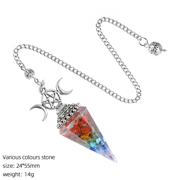 Natural Crystal Pendulum Pendant Vintage Triple Moon Divination Dowsing Pendulum Necklace Resin Chakra Meditation Jewelry