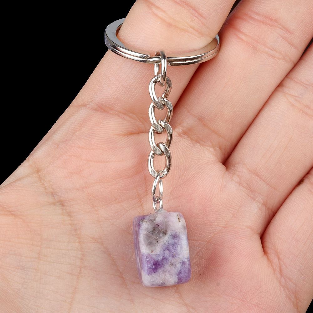 Natural Crystal Rectangle Keychain, Irregular Stone Block Key Ring Charm for DIY Accessories, Bag Decoration and Everyday Carry Gift