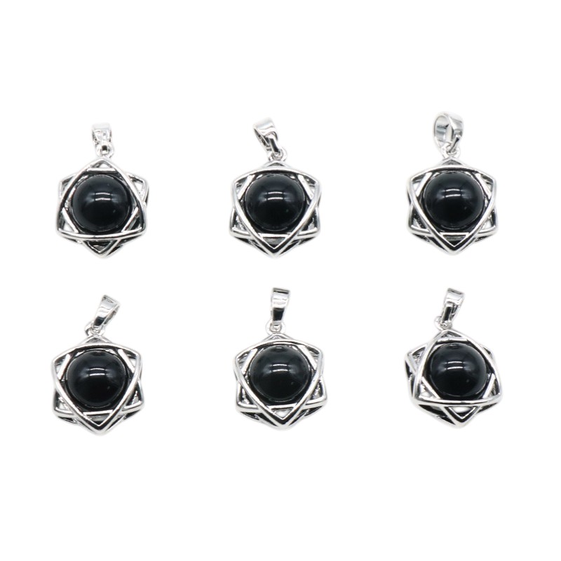 Natural Crystal Hexagram Pendant, Star Cage Gemstone Charm with Round Stone Bead for DIY Bracelet, Necklace Making and Handmade Jewelry Accessories