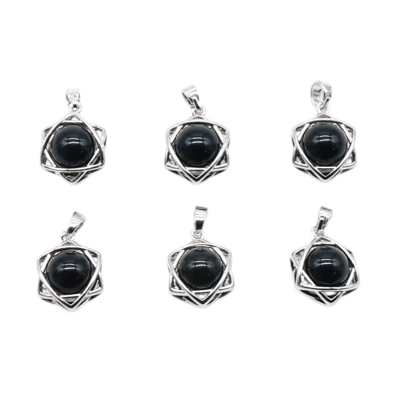 Natural Crystal Hexagram Pendant, Star Cage Gemstone Charm with Round Stone Bead for DIY Bracelet, Necklace Making and Handmade Jewelry Accessories