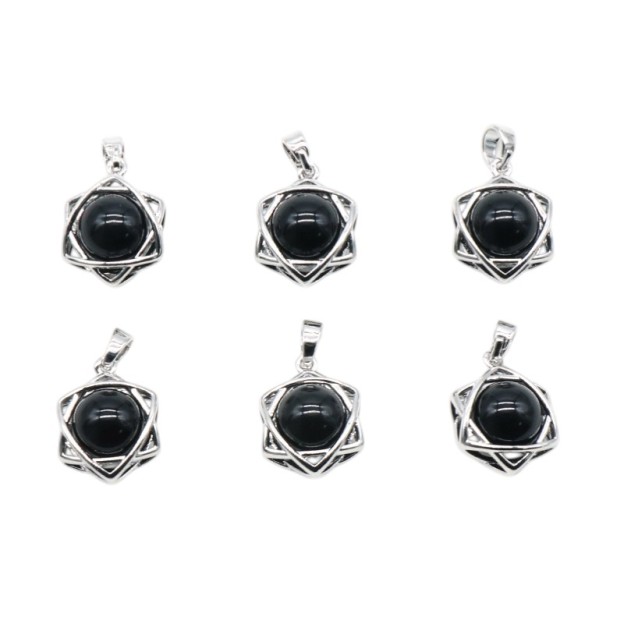 Natural Crystal Hexagram Pendant, Star Cage Gemstone Charm with Round Stone Bead for DIY Bracelet, Necklace Making and Handmade Jewelry Accessories
