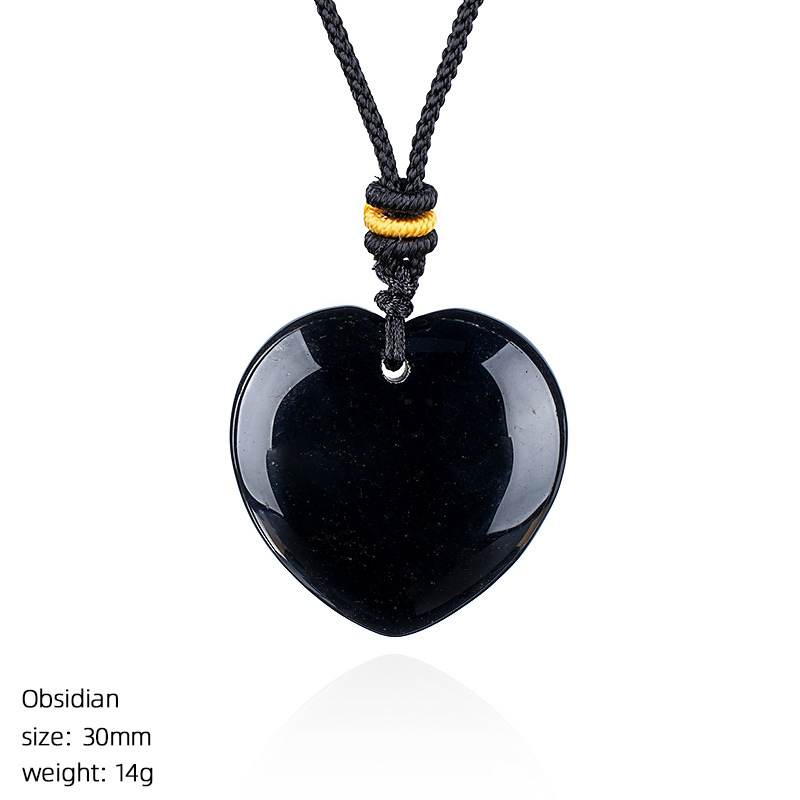 Natural Stone Heart Necklace Pendant, 30mm Crystal Heart Charm with Cord, DIY Jewelry Making or Gift Accessory