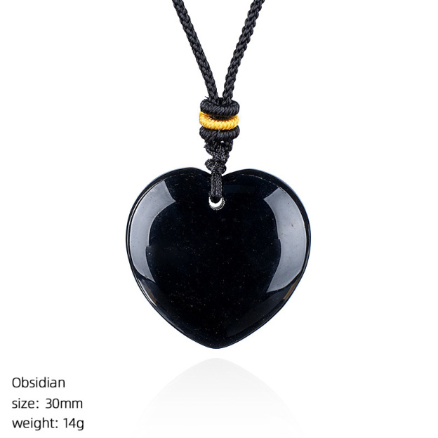 Natural Stone Heart Necklace Pendant, 30mm Crystal Heart Charm with Cord, DIY Jewelry Making or Gift Accessory