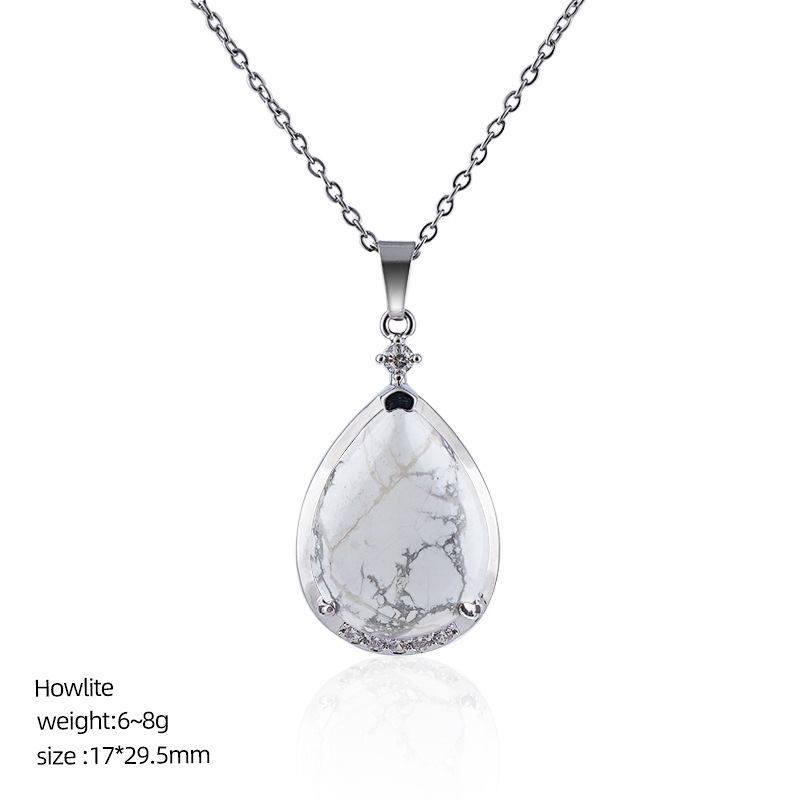 Natural Crystal Teardrop Pendant Necklace, Water Drop Gemstone Inlay Chain Necklace for Daily Wear or Gift