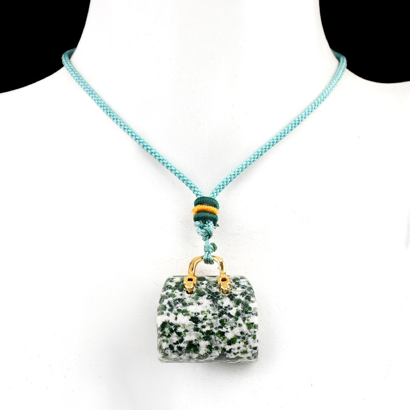 Natural Crystal Handbag Shape Pendant, Agate Stone Mini Bag Ornament Woven Rope Sweater Chain Accessory, Multi Material Decorative Pendant