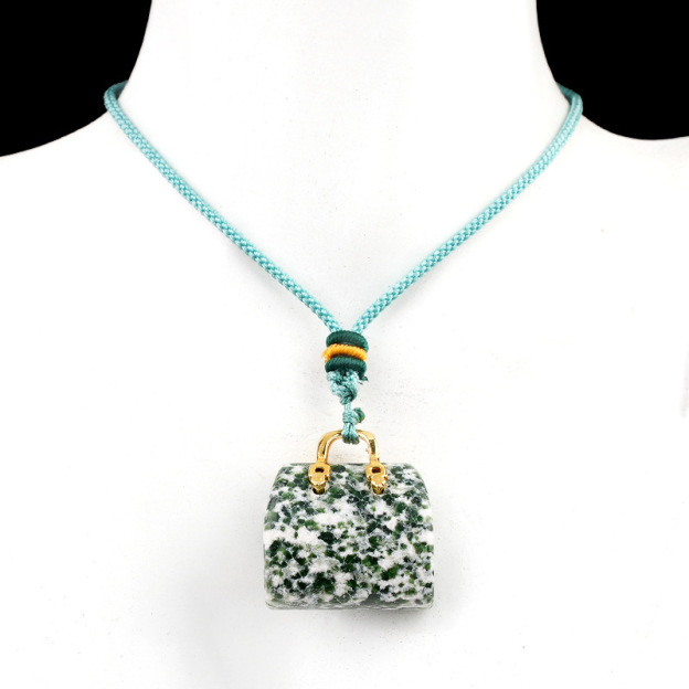 Natural Crystal Handbag Shape Pendant, Agate Stone Mini Bag Ornament Woven Rope Sweater Chain Accessory, Multi Material Decorative Pendant