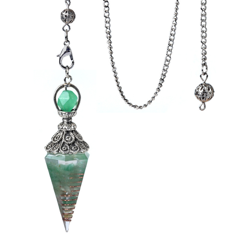 Resin Crystal Chip Pendulum Necklace Silver Chain Hexagonal Cone Stone Dowsing Pendant Jewelry Accessory 20260210