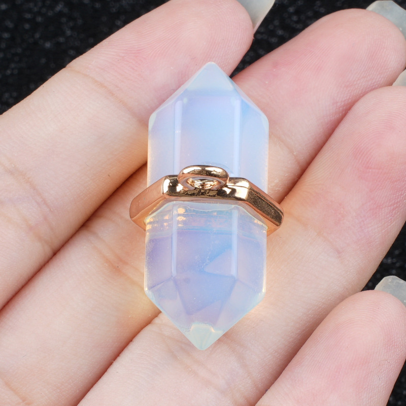Natural Crystal Double Point Pendant Hexagonal Column Stone Charm 13×36mm DIY Necklace Jewelry Accessory