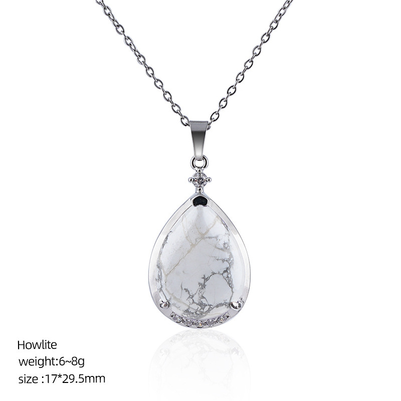 Natural Crystal Teardrop Pendant Necklace, Water Drop Gemstone Inlay Chain Necklace for Daily Wear or Gift