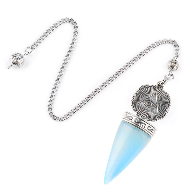 Natural Gemstone Pendulum Pendant Pointed Dowsing Tool Meditation Chain Adjustable Divination Crystal Charm26022101