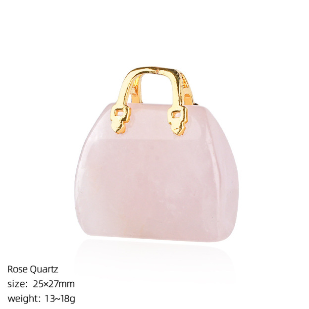 Natural Stone Mini Handbag Pendant, Agate Crystal Bag Charm for Necklace, DIY Decoration or Display Piece