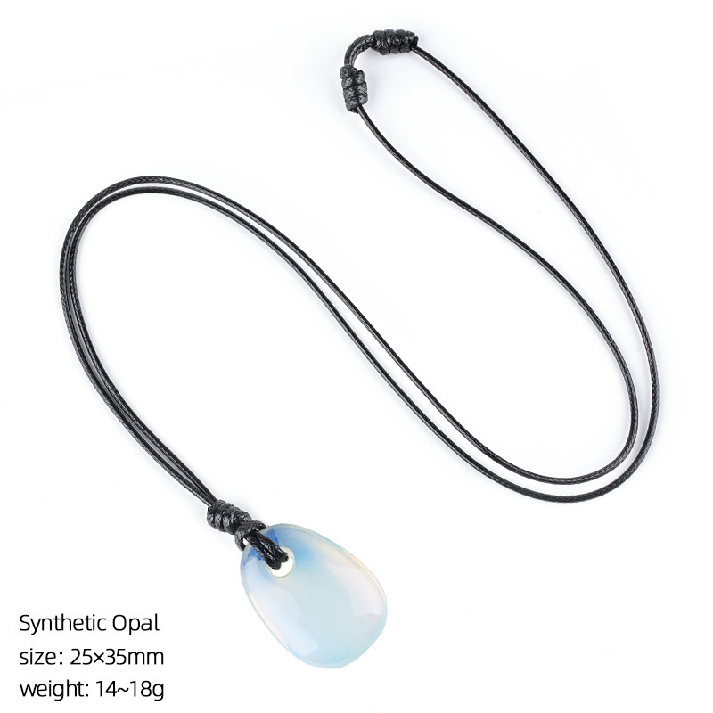 Natural Stone Trapezoid Pendant Necklace Adjustable Rope Large Hole Pendant Hand Carved Stone Necklace Charm