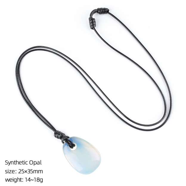 Natural Stone Trapezoid Pendant Necklace Adjustable Rope Large Hole Pendant Hand Carved Stone Necklace Charm