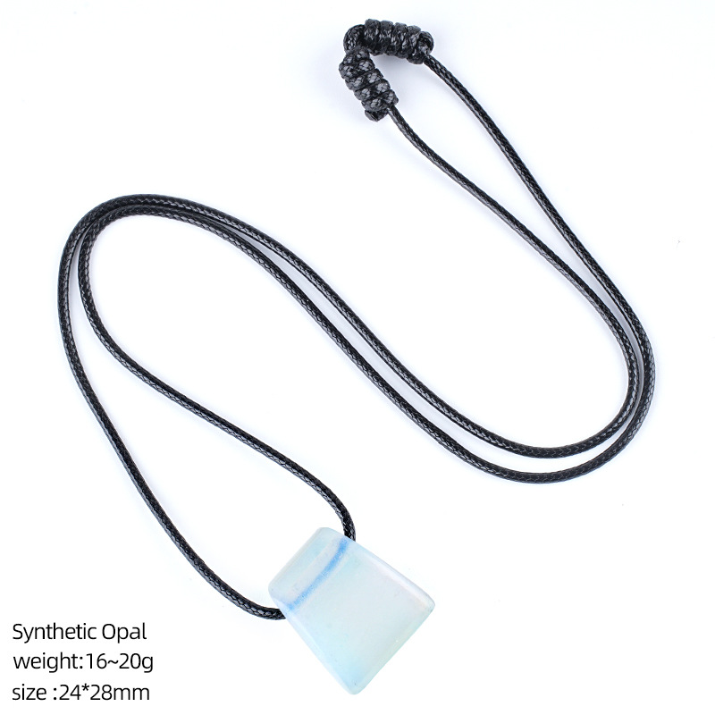 Natural Stone Axe Shape Pendant Necklace Adjustable Rope Hand Carved Vintage Style Large Hole Pendant Necklace