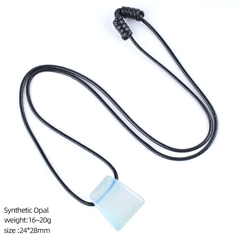 Natural Stone Axe Shape Pendant Necklace Adjustable Rope Hand Carved Vintage Style Large Hole Pendant Necklace