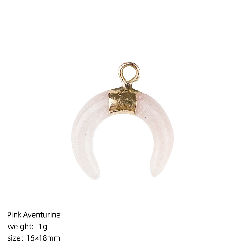 Natural Stone Crescent Moon Pendant Necklace Handcrafted with Adjustable Rope