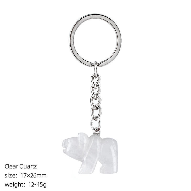 Natural Stone Polar Bear Keychain Animal Shape Hand Carved Bag Pendant Creative Cute Bear Key Ring Gift Accessory