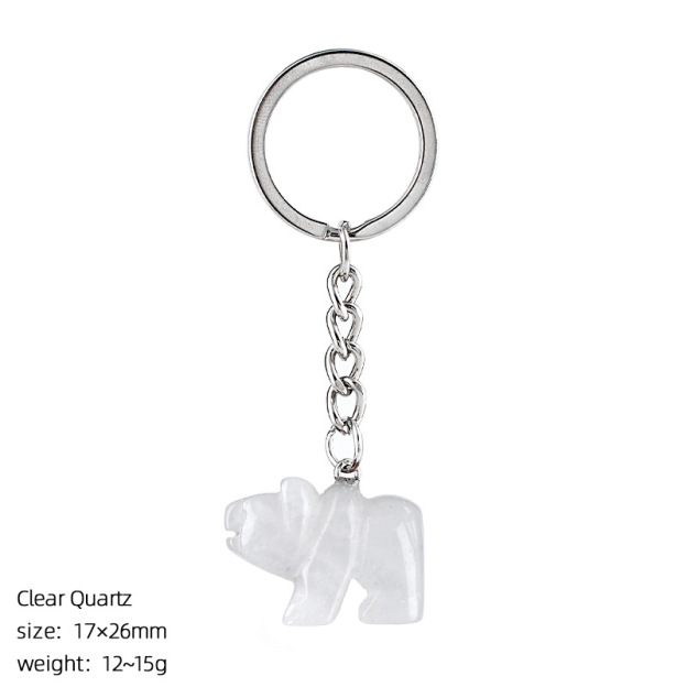 Natural Stone Polar Bear Keychain Animal Shape Hand Carved Bag Pendant Creative Cute Bear Key Ring Gift Accessory