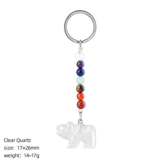 Natural Stone Polar Bear Keychain Color Bead Pendant Animal Bag Charm Carved Bear Keyring Creative Gift Accessory
