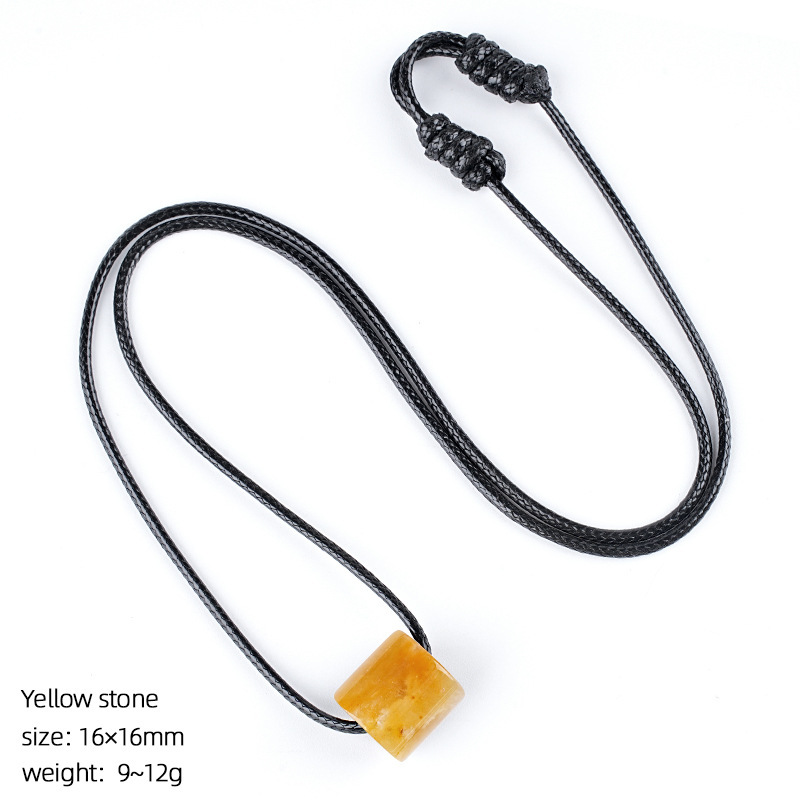 Natural Stone Cylinder Pendant Necklace Adjustable Braided Rope Large Hole Minimalist Vintage Style Everyday Fashion Accessory