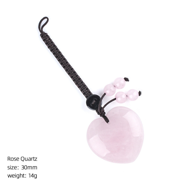 Natural Stone Heart Keychain Pendant, Handwoven Crystal Heart Bag Charm for Keys, DIY Jewelry, Gift Decoration or Wholesale Supply