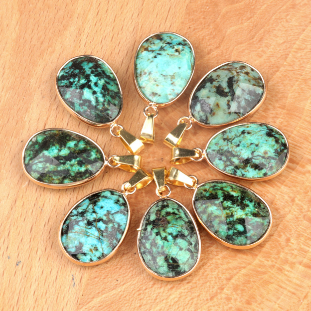 Natural Crystal Faceted Oval Pendant, Copper Wrapped Single Hole Gemstone Charm for DIY Necklace Making and Elegant Jewelry Styling