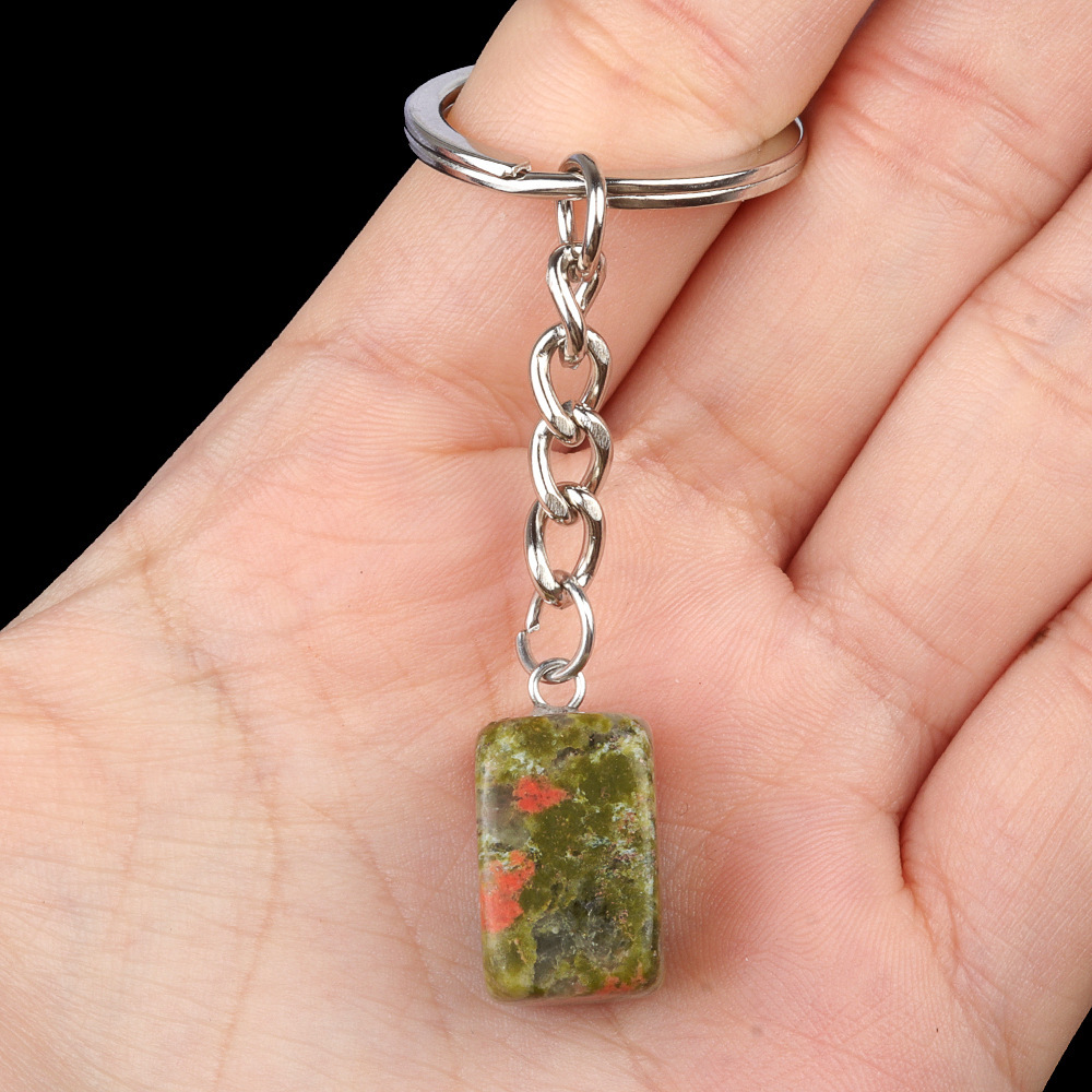 Natural Crystal Rectangle Keychain, Irregular Stone Block Key Ring Charm for DIY Accessories, Bag Decoration and Everyday Carry Gift