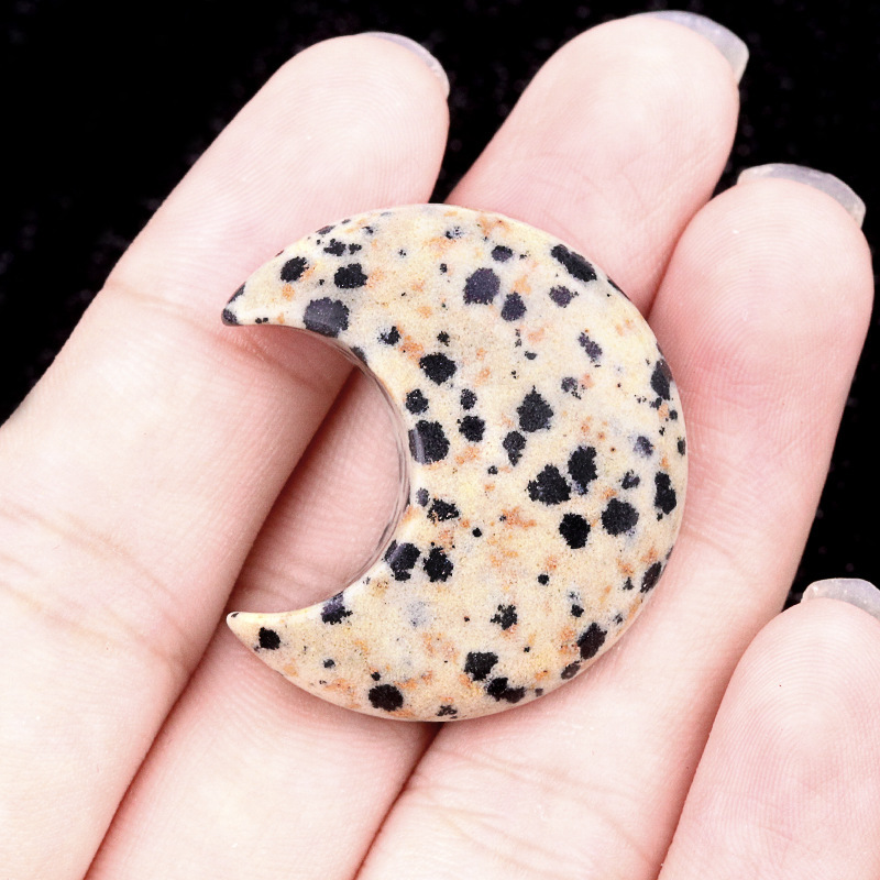 Natural Crystal Moon Charm, Crescent Stone Carving No Hole Pendant for DIY Jewelry Making, Decorative Crafts and Handmade Accessory Projects