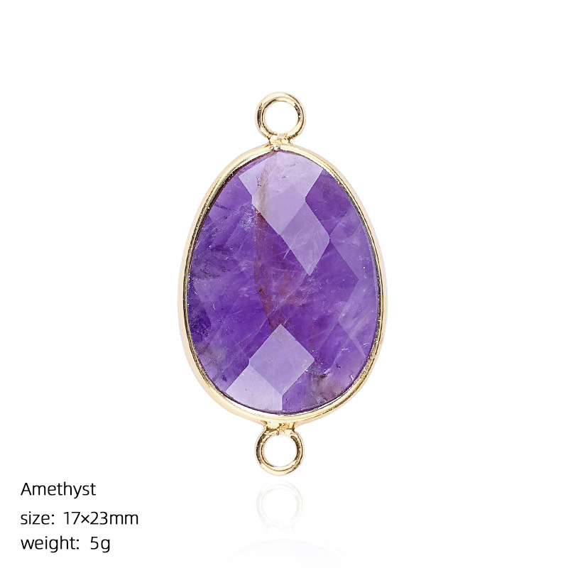 Natural Crystal Faceted Connector Charm, Gold Wrapped Double Loop Gemstone Pendant for DIY Bracelet, Necklace and Handmade Jewelry Making