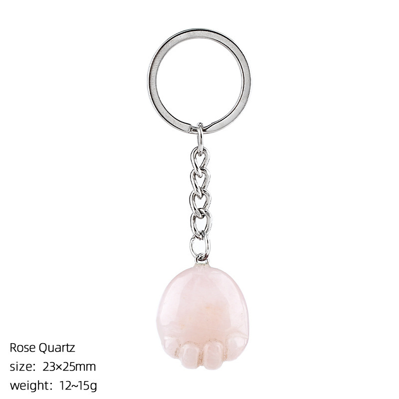 Natural Crystal Paw Keychain, Cute Stone Cat Paw Charm for Bag Decoration, Key Ring Accessory, DIY Pendant and Everyday Gift