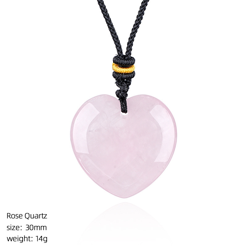 Natural Stone Heart Necklace Pendant, 30mm Crystal Heart Charm with Cord, DIY Jewelry Making or Gift Accessory