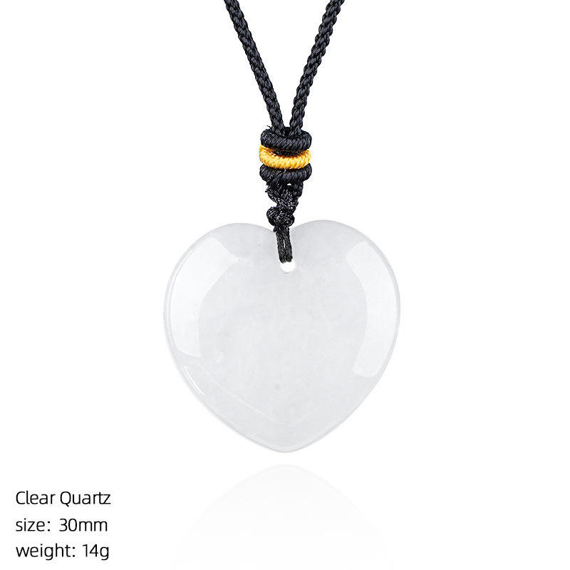 Natural Stone Heart Necklace Pendant, 30mm Crystal Heart Charm with Cord, DIY Jewelry Making or Gift Accessory
