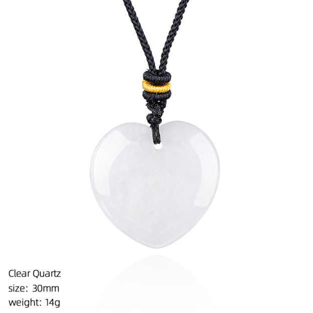 Natural Stone Heart Necklace Pendant, 30mm Crystal Heart Charm with Cord, DIY Jewelry Making or Gift Accessory