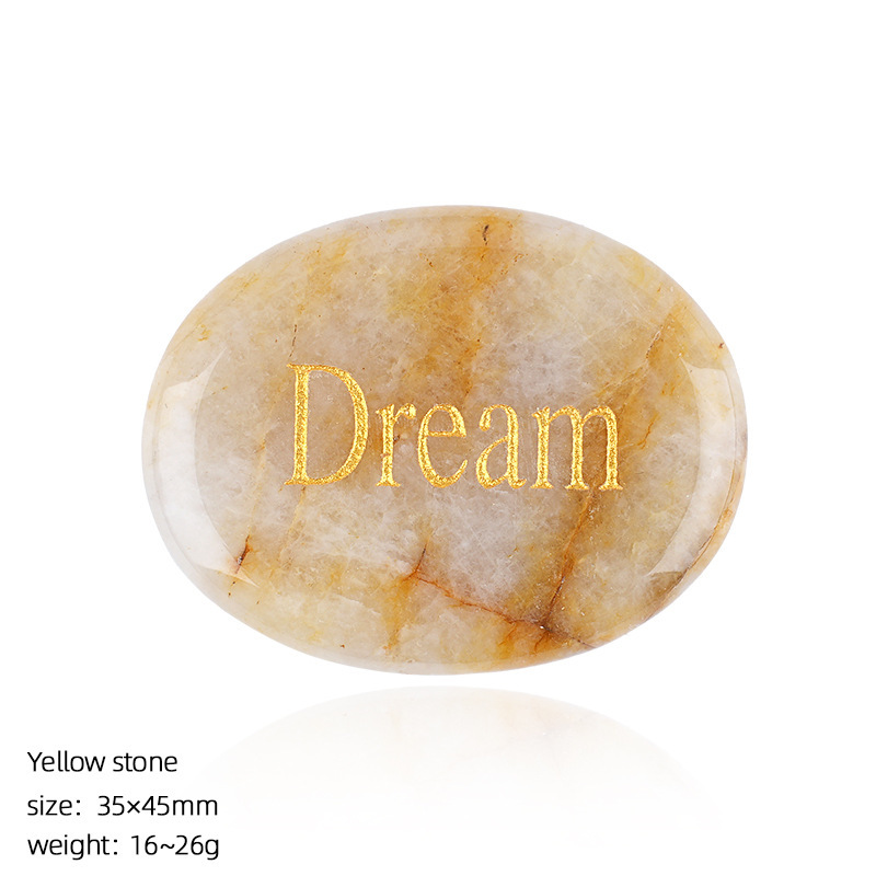 Natural Crystal Engraved Palm Stone, Oval Affirmation Worry Stone Massage Stone for Relaxation, Motivation, Gift, Desk Decor and Wholesale