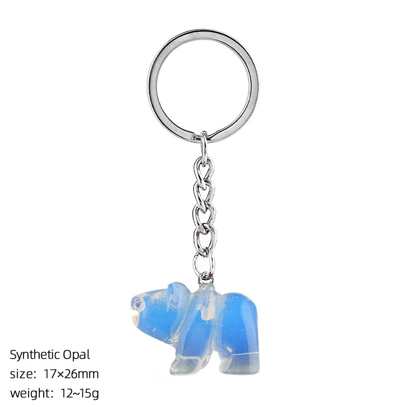Natural Stone Polar Bear Keychain Animal Shape Hand Carved Bag Pendant Creative Cute Bear Key Ring Gift Accessory