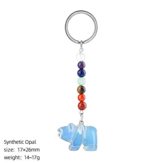Natural Stone Polar Bear Keychain Color Bead Pendant Animal Bag Charm Carved Bear Keyring Creative Gift Accessory