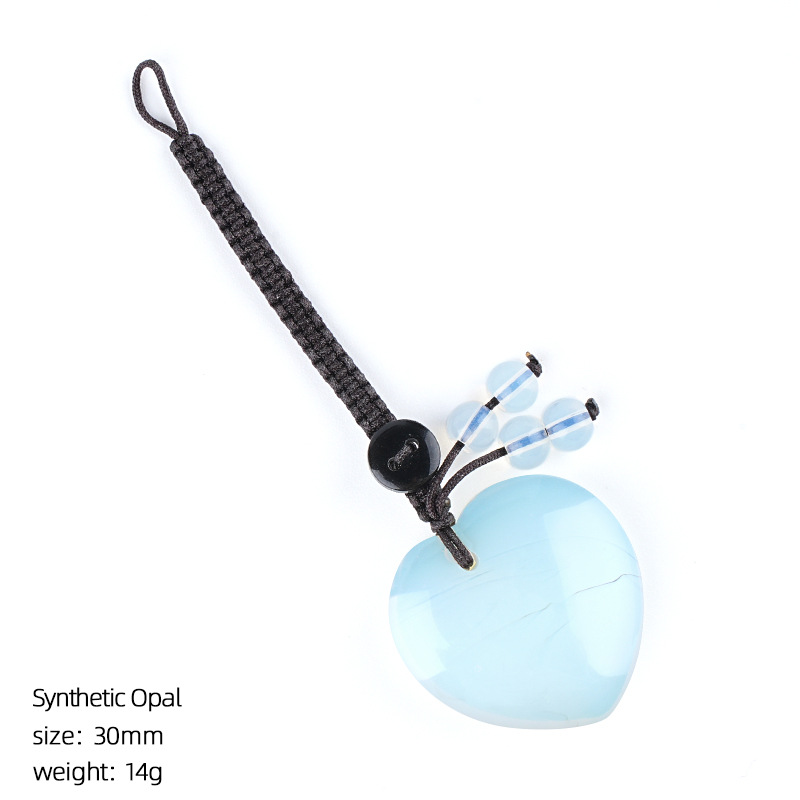 Natural Stone Heart Keychain Pendant, Handwoven Crystal Heart Bag Charm for Keys, DIY Jewelry, Gift Decoration or Wholesale Supply