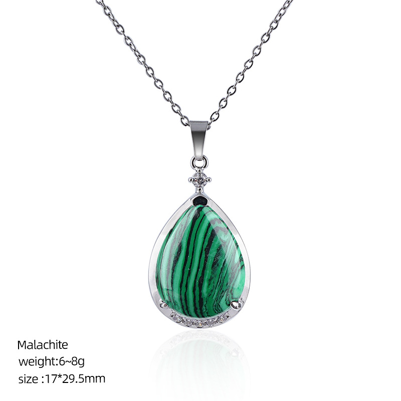 Natural Crystal Teardrop Pendant Necklace, Water Drop Gemstone Inlay Chain Necklace for Daily Wear or Gift