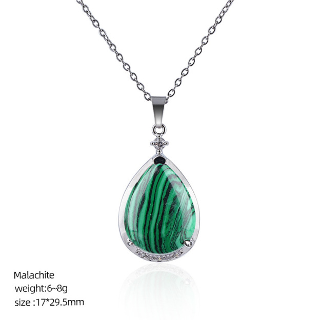 Natural Crystal Teardrop Pendant Necklace, Water Drop Gemstone Inlay Chain Necklace for Daily Wear or Gift
