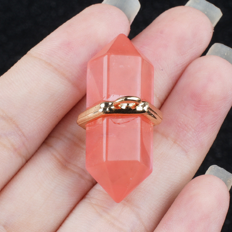 Natural Crystal Double Point Pendant Hexagonal Column Stone Charm 13×36mm DIY Necklace Jewelry Accessory