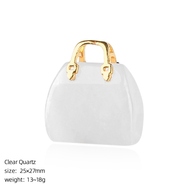 Natural Stone Mini Handbag Pendant, Agate Crystal Bag Charm for Necklace, DIY Decoration or Display Piece