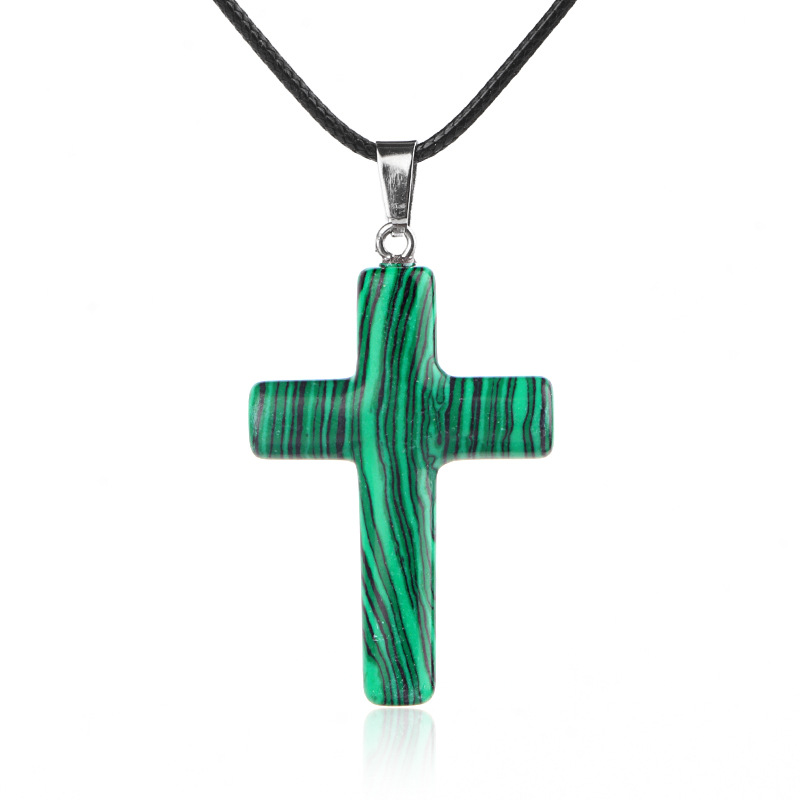 Natural Crystal Cross Pendant Necklace Spiritual Healing Pendant with Adjustable Cord for Meditation