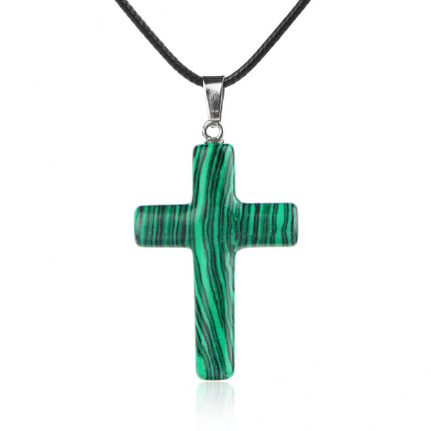 Natural Crystal Cross Pendant Necklace Spiritual Healing Pendant with Adjustable Cord for Meditation