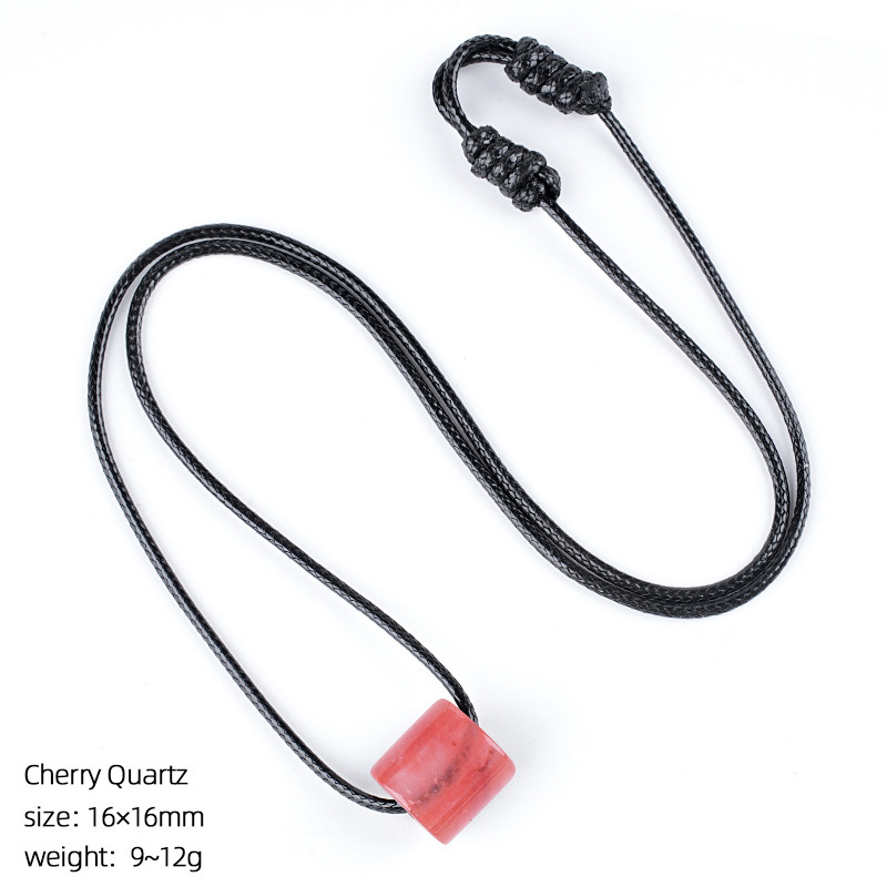 Natural Stone Cylinder Pendant Necklace Adjustable Braided Rope Large Hole Minimalist Vintage Style Everyday Fashion Accessory