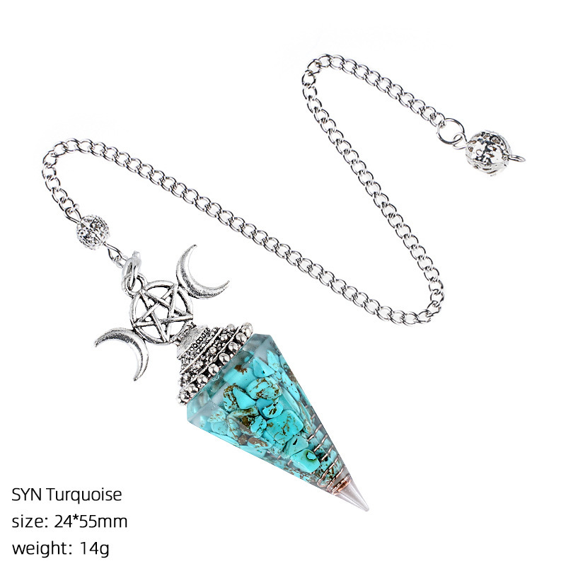 Natural Crystal Pendulum Pendant Vintage Triple Moon Divination Dowsing Pendulum Necklace Resin Chakra Meditation Jewelry