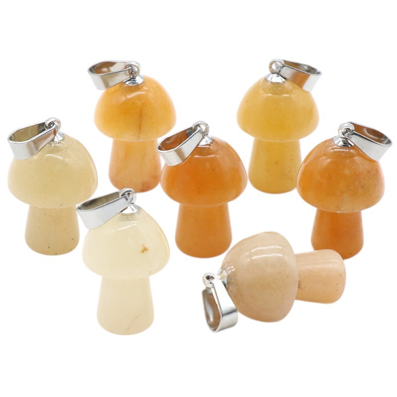 Natural Crystal Mushroom Pendant, Small Stone Mushroom Charm for DIY Necklace, Keychain, Jewelry Making and Cute Everyday Accessories