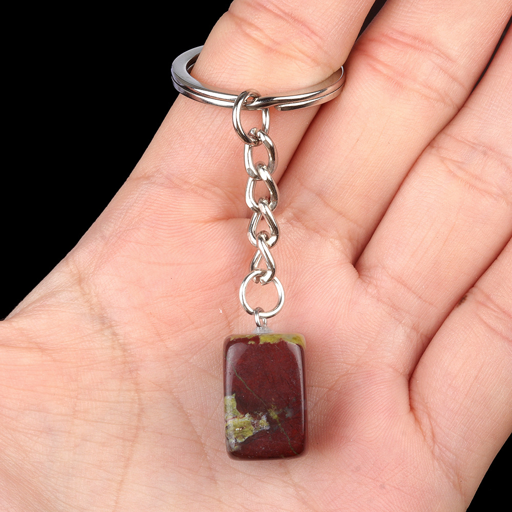 Natural Crystal Rectangle Keychain, Irregular Stone Block Key Ring Charm for DIY Accessories, Bag Decoration and Everyday Carry Gift