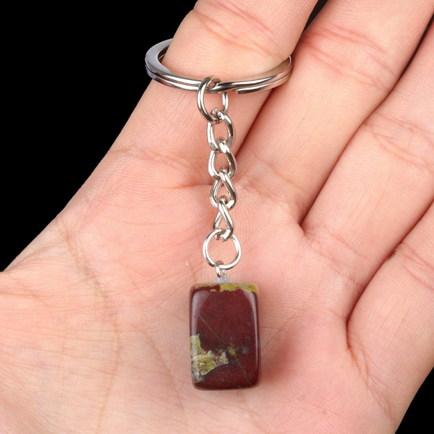 Natural Crystal Rectangle Keychain, Irregular Stone Block Key Ring Charm for DIY Accessories, Bag Decoration and Everyday Carry Gift