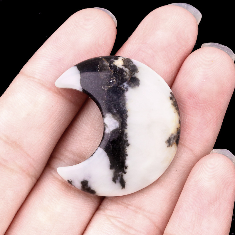 Natural Crystal Moon Charm, Crescent Stone Carving No Hole Pendant for DIY Jewelry Making, Decorative Crafts and Handmade Accessory Projects